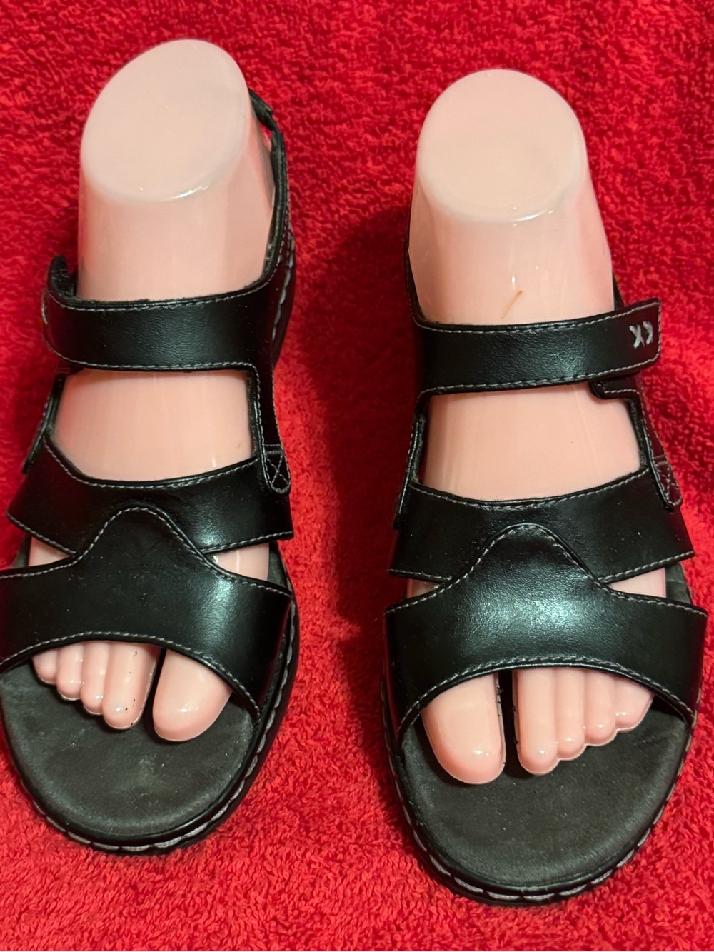 Dr Scholls Sz 7.5 Black Leather Comfort Strappy Sandals VGUC 😊😊
